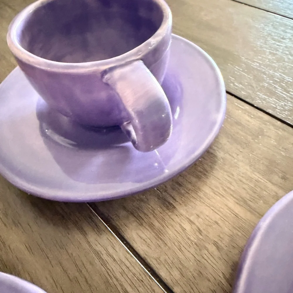 Pottery Barn Sausalito Plum Mug & Saucer Set of 3 Purple 16 oz Made in Mexico